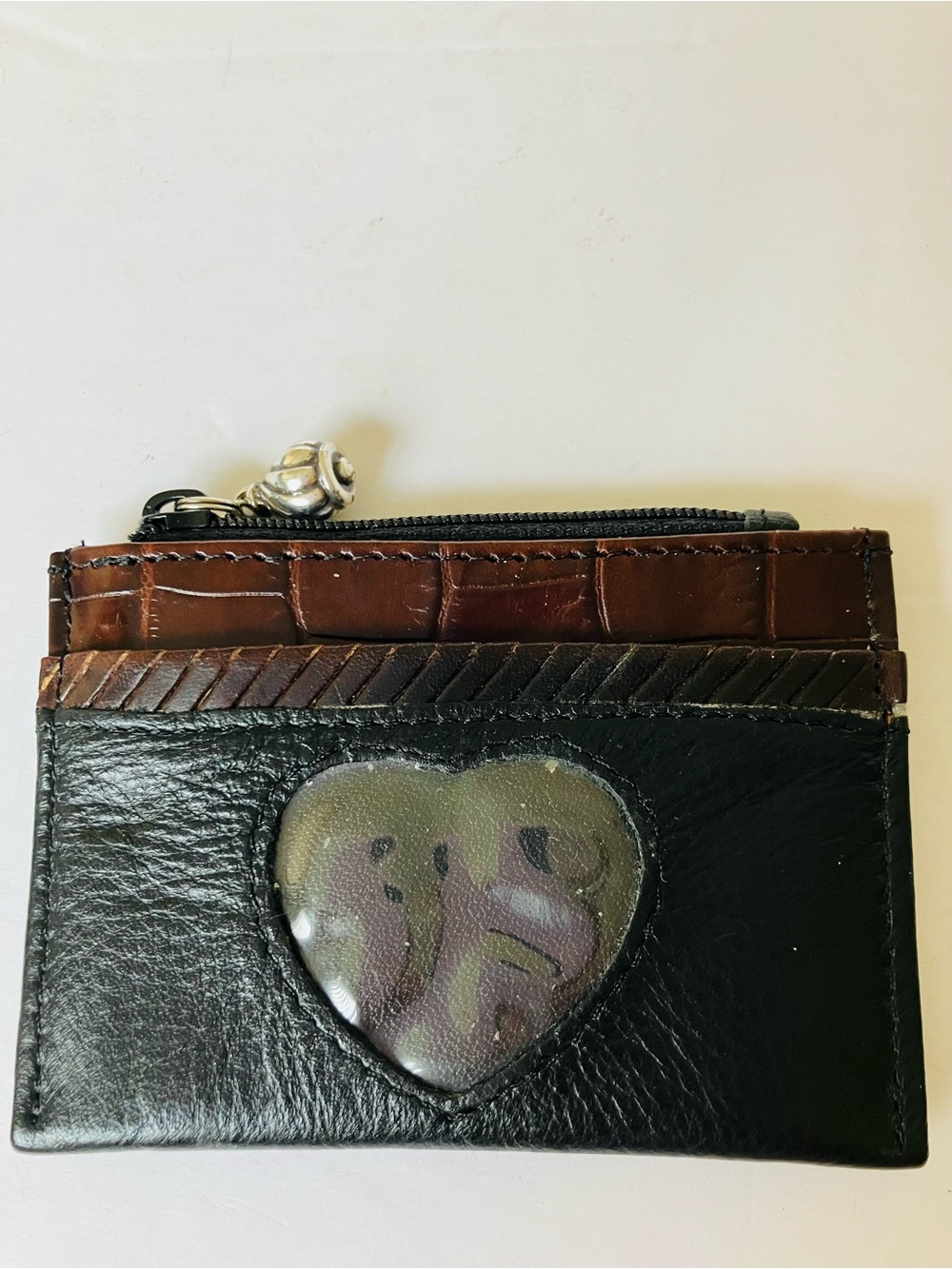 Brighton Leather Coin Case Mini Change Purse Credit Card Wallet Photo Heart